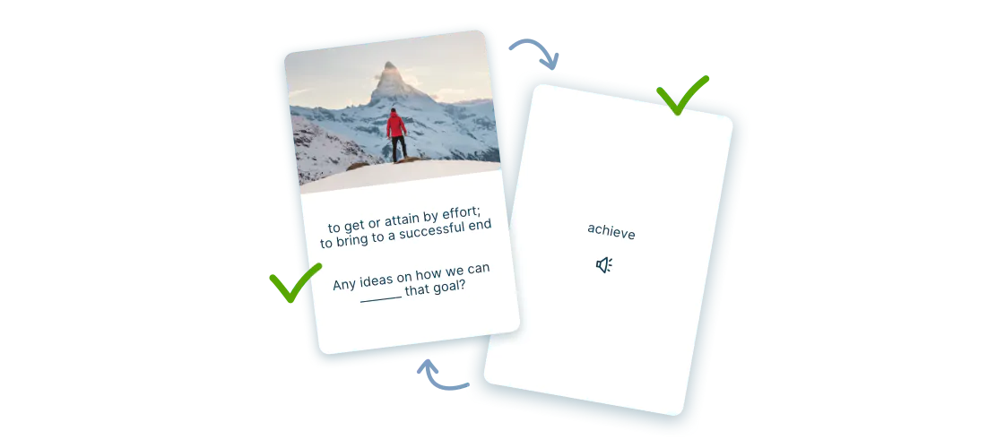 Two sides of the card: on the front side there is a picture and a phrase with a missing word, on the other side there is a word and a sound